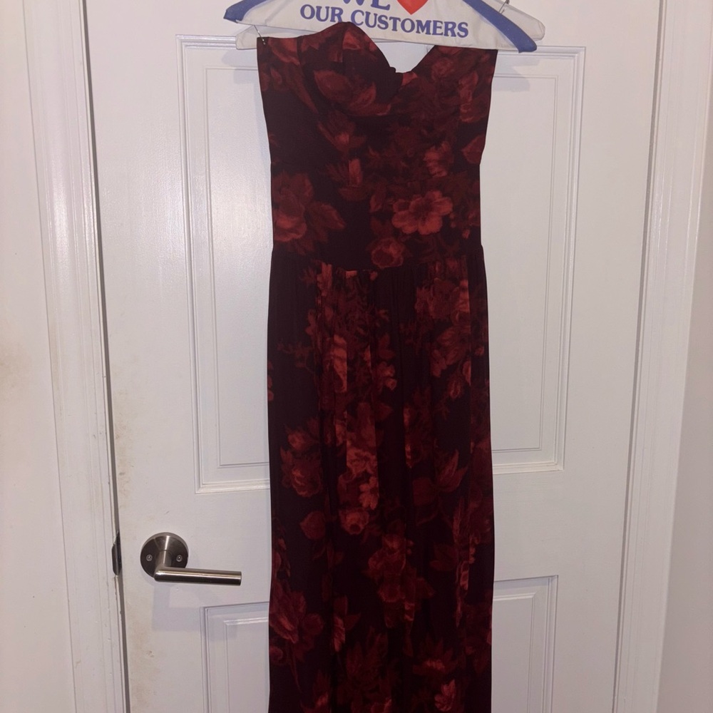Reformation Red and Black Strapless Cocktail Gown - Picture 3 of 4